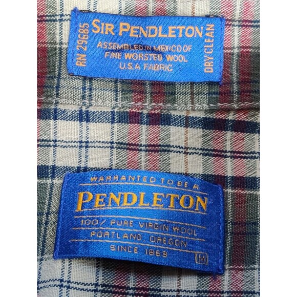 Vintage Sir Pendleton Shirt Mens Medium Blue Green Plaid LS Wool Button Down - Picture 3 of 9